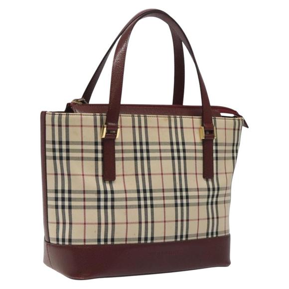 BURBERRY Nova Check Hand Bag Canvas Leather Beige Gold Auth BD809 - Picture 1 of 16